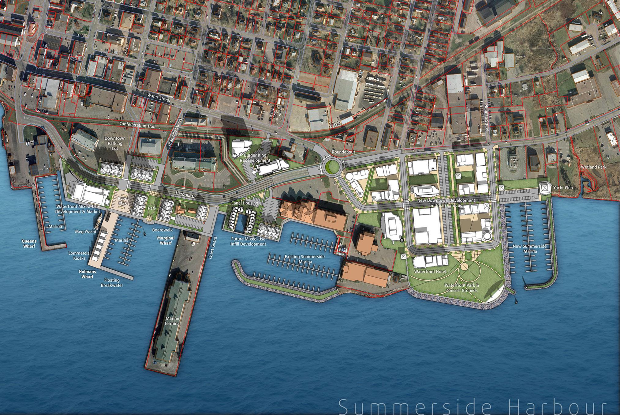 A map of Summerside Harbour depicting MariNova's detailed Port of Summerside Business Development Plan