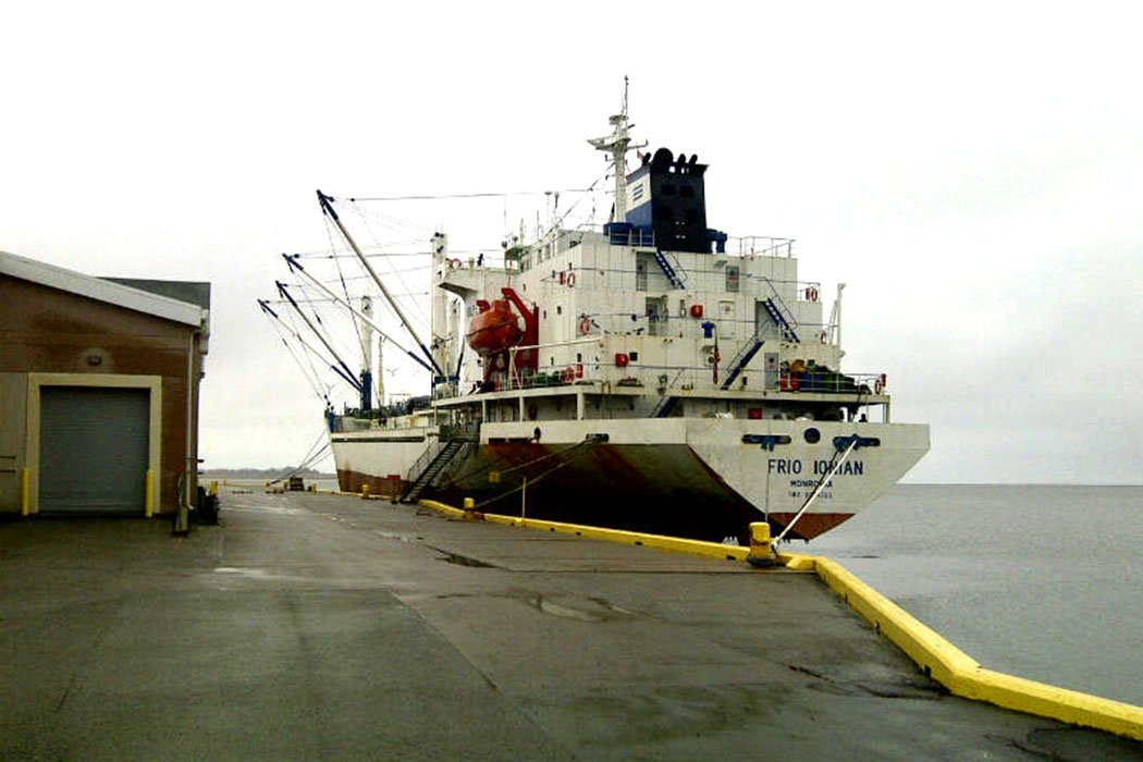 A ship docked at port